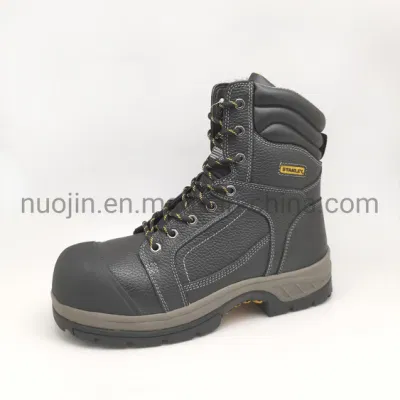 Botas de segurança de couro genuíno resistente, sapatos de segurança com biqueira de aço para homens, sapatos de trabalho resistentes à abrasão