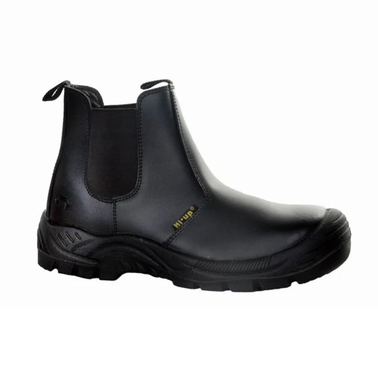 Sapatos de segurança com biqueira de aço resistente a óleo e deslizamento em couro preto